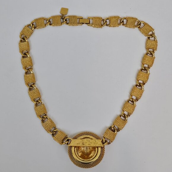 Anne Klein Vtg Lion Head Necklace Clip On Earring Set Gold Tone Statement Chunky - Picture 5 of 17